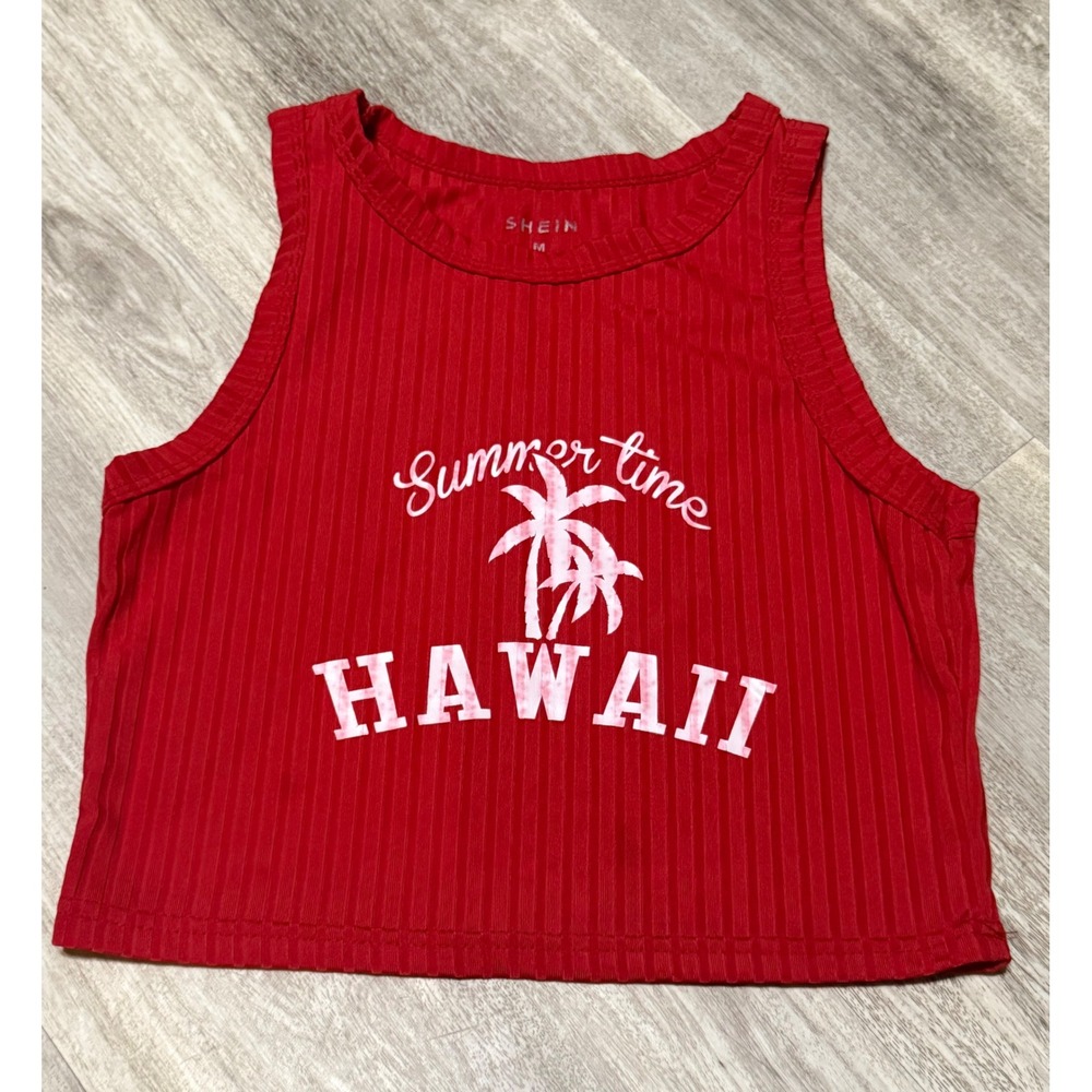 Shein Hawaii Crop Top Summer Sleeveless Ribbed Tank Top Red Medium can fit Small